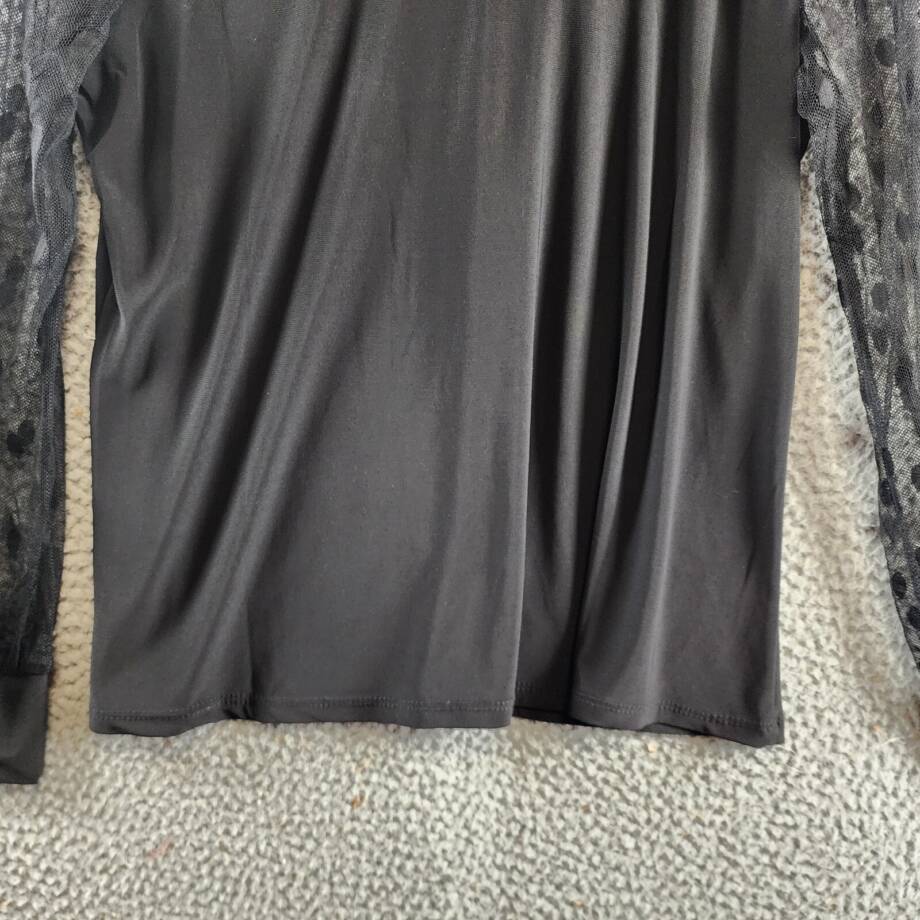 NY COLLECTION Petite Lace Long Sleeves Top Women's Black Collared Pullover Style