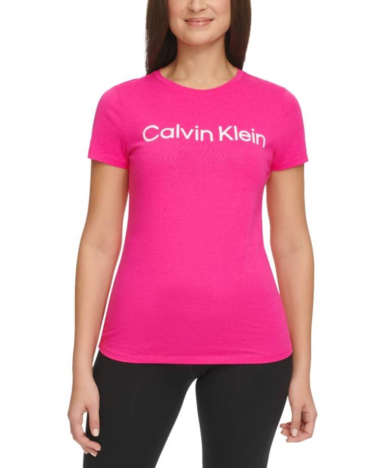 Calvin Klein Logo Graphic Short-Sleeve Top Women's XS Electric Pink Crew Neck