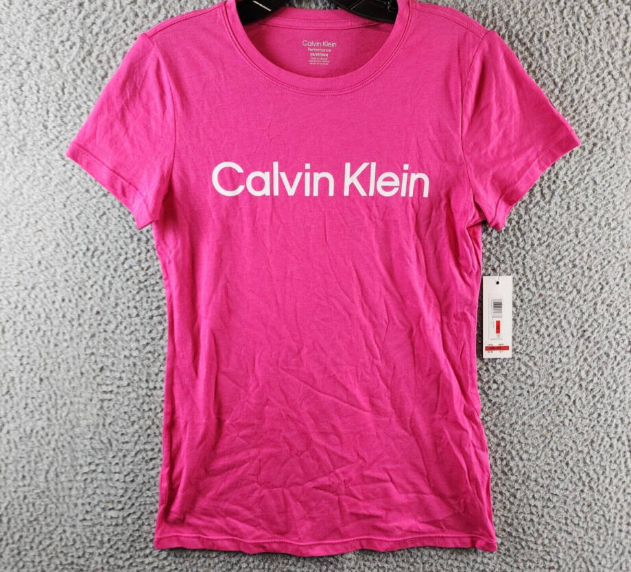 Calvin Klein Logo Graphic Short-Sleeve Top Women's XS Electric Pink Crew Neck