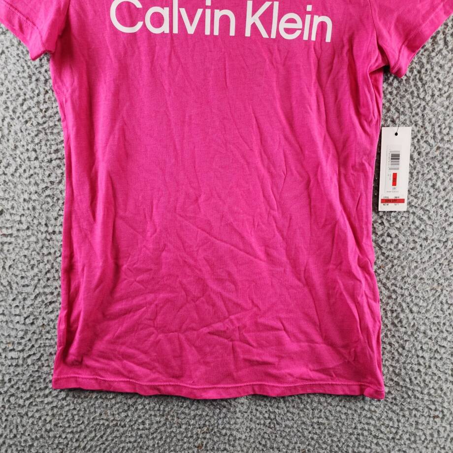 Calvin Klein Logo Graphic Short-Sleeve Top Women's XS Electric Pink Crew Neck