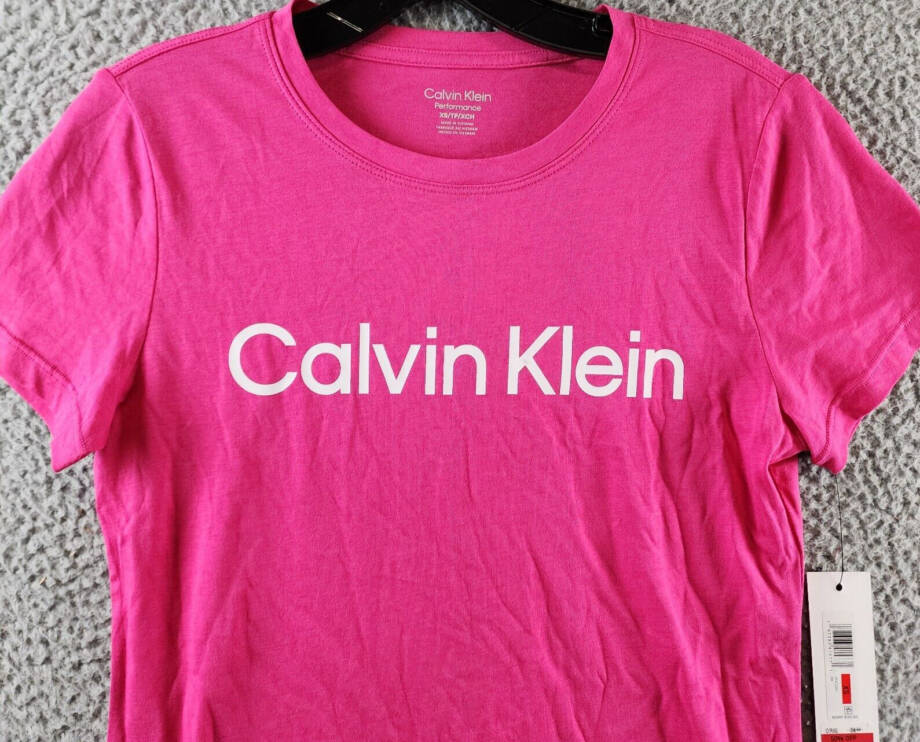 Calvin Klein Logo Graphic Short-Sleeve Top Women's XS Electric Pink Crew Neck