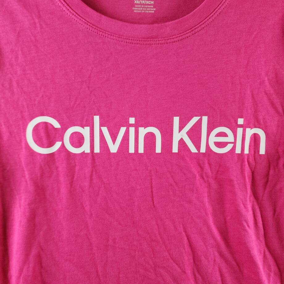 Calvin Klein Logo Graphic Short-Sleeve Top Women's XS Electric Pink Crew Neck