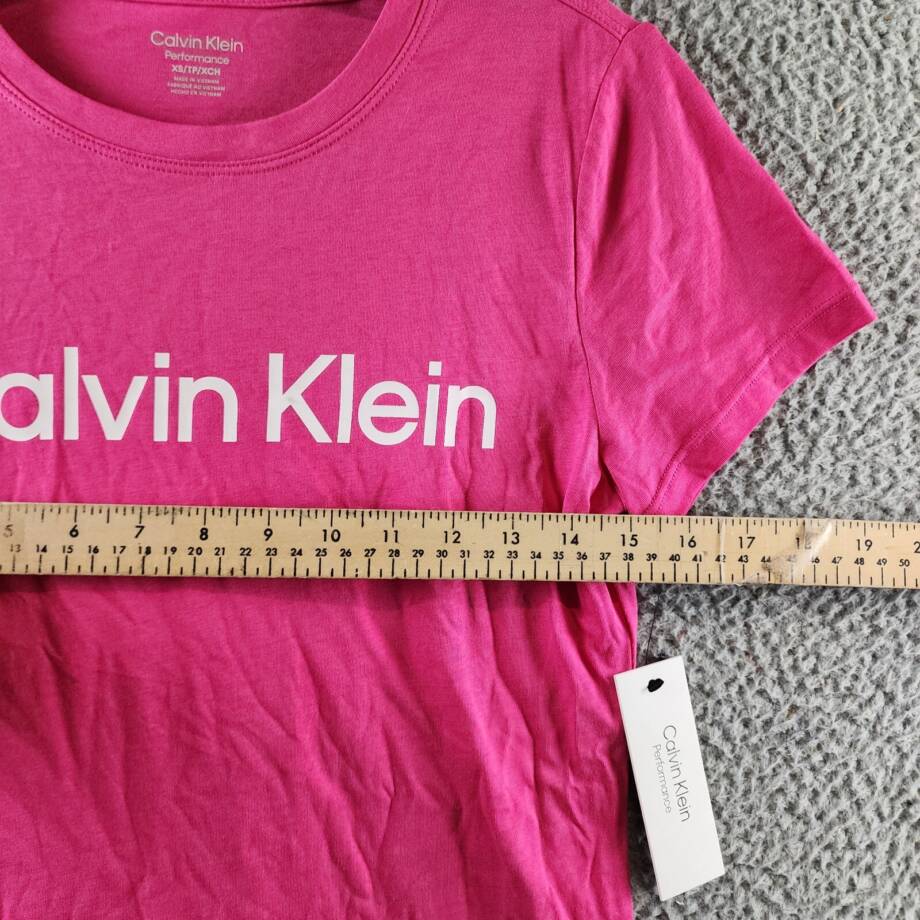 Calvin Klein Logo Graphic Short-Sleeve Top Women's XS Electric Pink Crew Neck