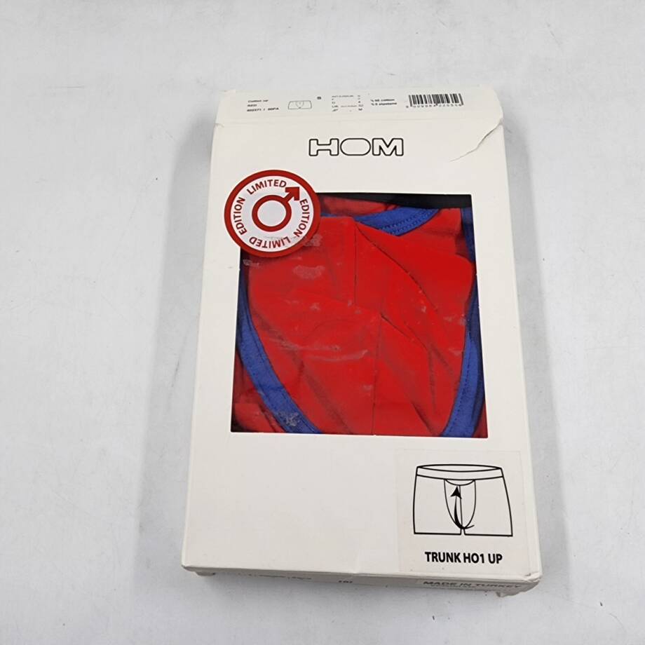 Hom HO1 Cotton Blend Trunks Men's S Red Multi Elastic Logo Waistband Pull On~