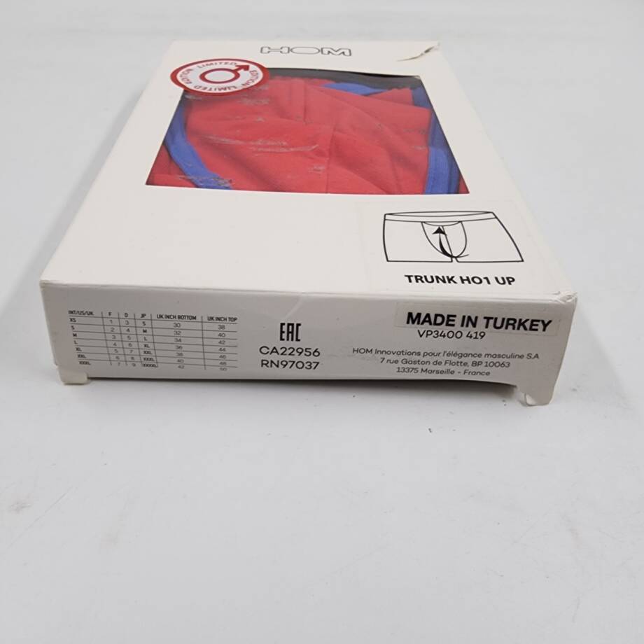 Hom HO1 Cotton Blend Trunks Men's S Red Multi Elastic Logo Waistband Pull On~