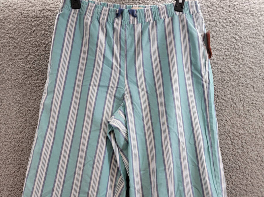 State of Day Striped Poplin Pajama Pants Women's Large Nile Blue Elastic Waist
