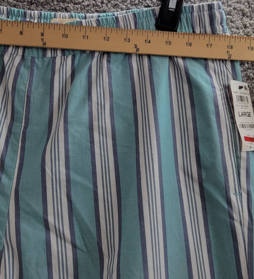 State of Day Striped Poplin Pajama Pants Women's Large Nile Blue Elastic Waist