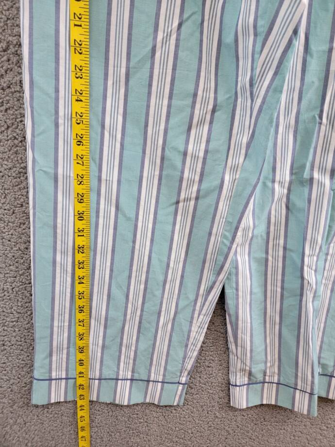 State of Day Striped Poplin Pajama Pants Women's Large Nile Blue Elastic Waist