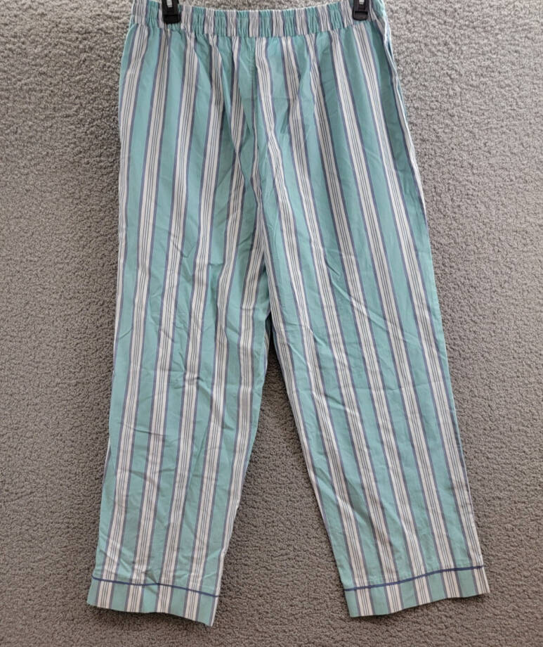 State of Day Striped Poplin Pajama Pants Women's Large Nile Blue Elastic Waist
