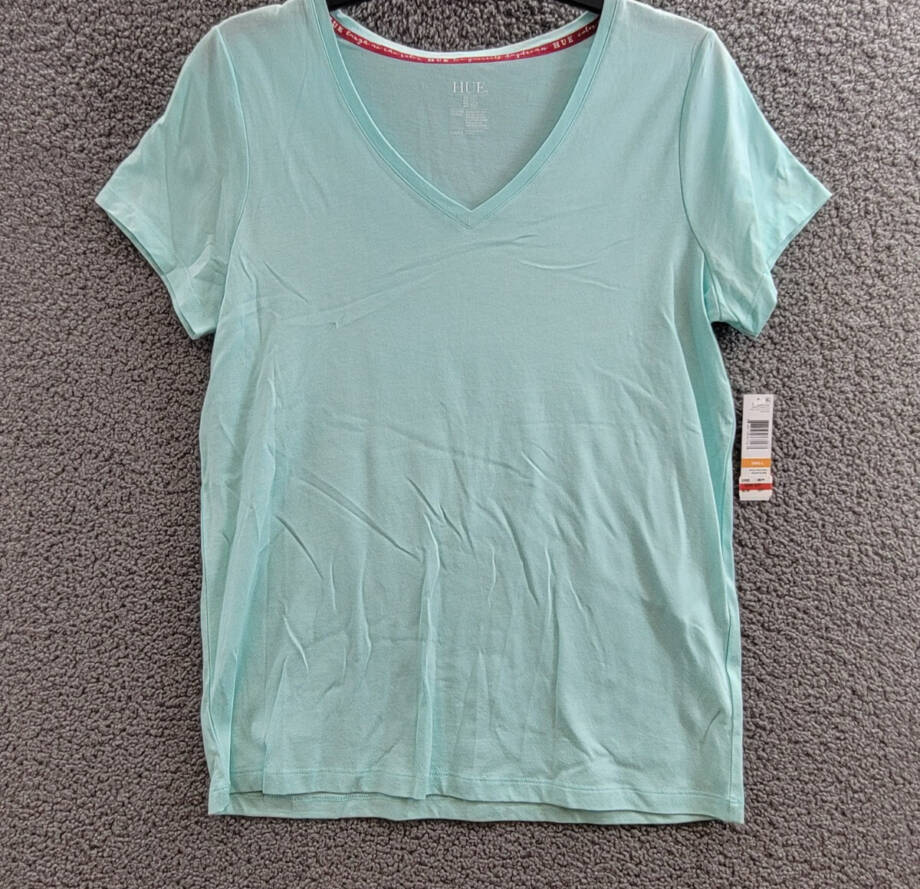 Hue Solid V-Neck Pajama T-Shirt Women's Small Plume Short Sleeve Pullover