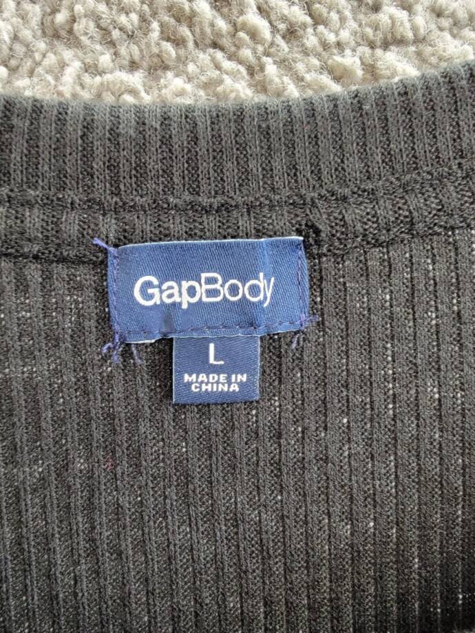 GapBody Long-Sleeve Pajama Top Women's L Black Solid Ribbed Round Neck Pullover