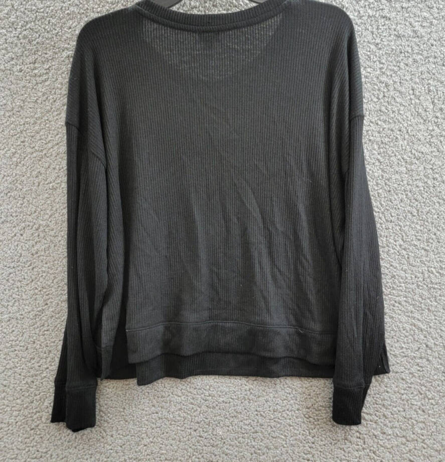 GapBody Long-Sleeve Pajama Top Women's L Black Solid Ribbed Round Neck Pullover
