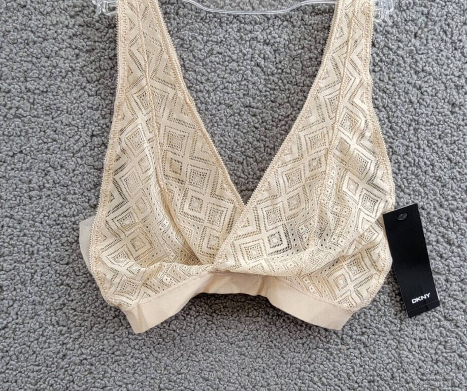 DKNY Pure Lace Bralette Women's M Cashmere Plunging Neck Sheer Pullover