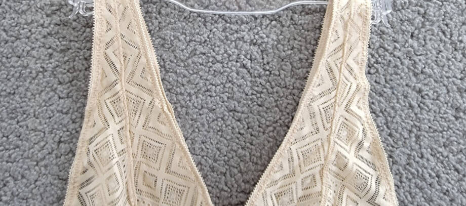 DKNY Pure Lace Bralette Women's M Cashmere Plunging Neck Sheer Pullover