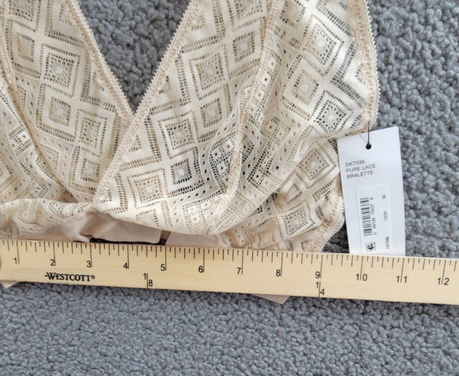 DKNY Pure Lace Bralette Women's M Cashmere Plunging Neck Sheer Pullover