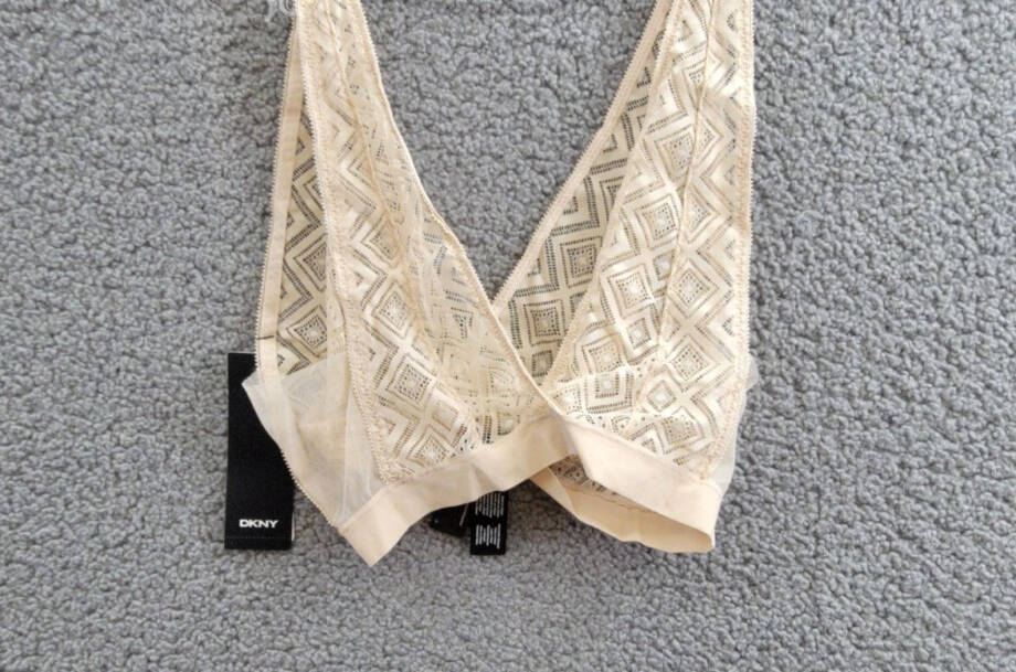 DKNY Pure Lace Bralette Women's M Cashmere Plunging Neck Sheer Pullover