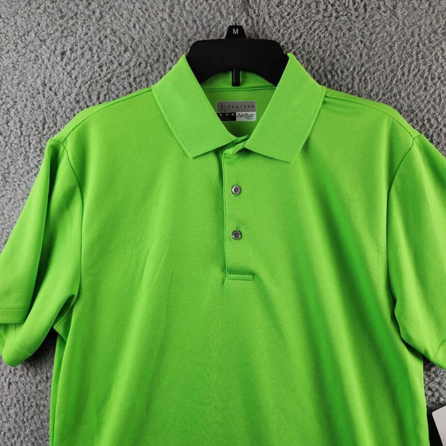 PGA Tour Airflux Mesh Golf Short Sleeve Polo Shirt Men's M Green Flash Pullover