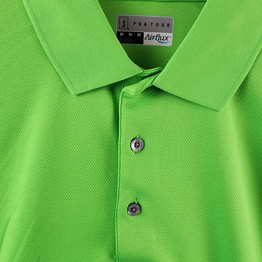 PGA Tour Airflux Mesh Golf Short Sleeve Polo Shirt Men's M Green Flash Pullover