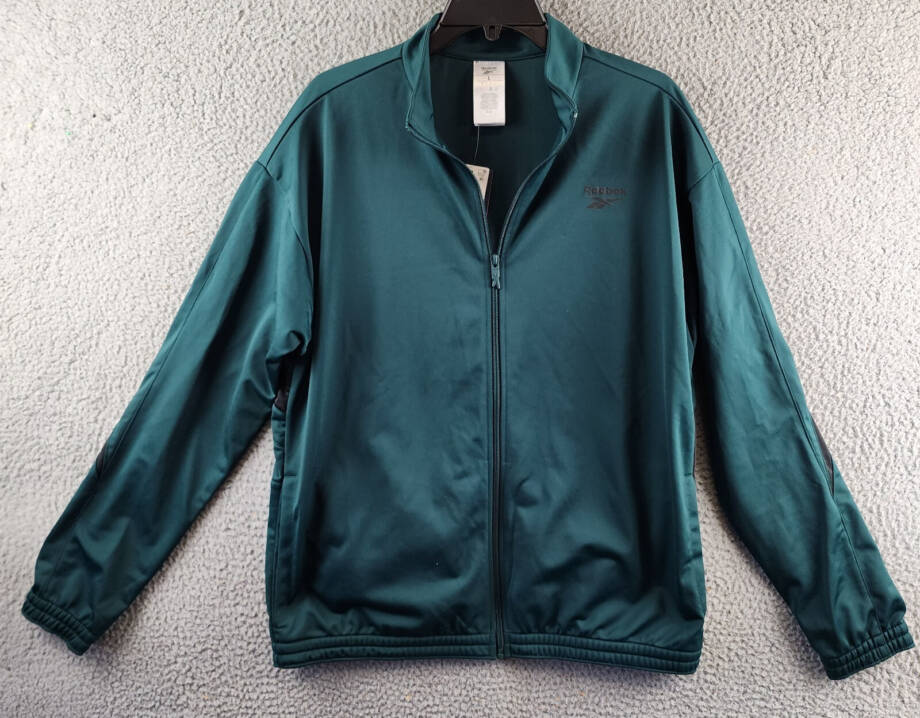 Reebok Identity Vector Zip-Front Track Jacket Mens L Collegiate Green Collar L/S