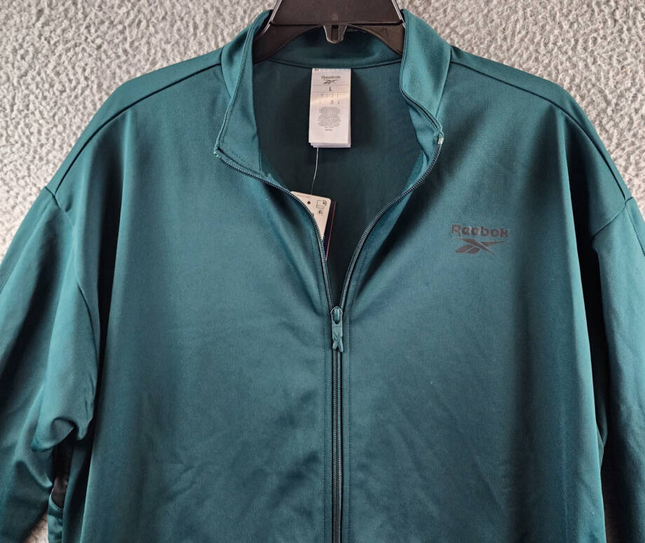 Reebok Identity Vector Zip-Front Track Jacket Mens L Collegiate Green Collar L/S