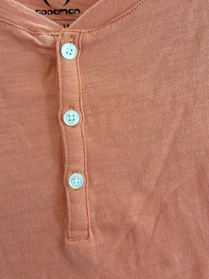Appaman Day Party Henley Tee Boys 14 Coral Solid Short Sleeve Button Closure