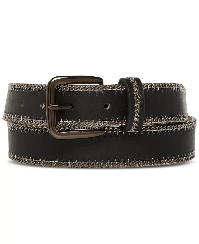 Steve Madden Chain-Edge Faux-Leather Belt Women's M Black Buckle Closure