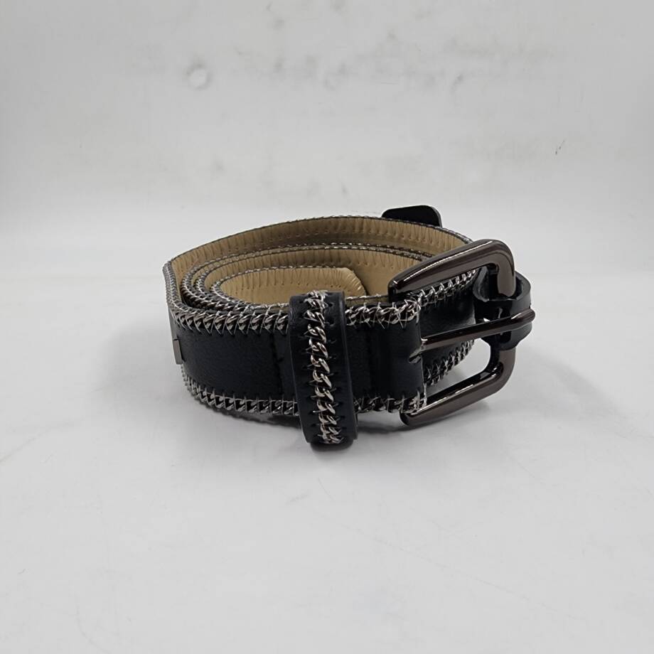 Steve Madden Chain-Edge Faux-Leather Belt Women's M Black Buckle Closure