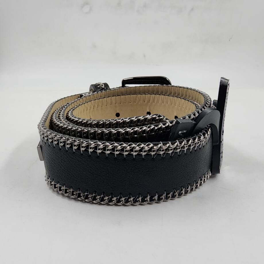 Steve Madden Chain-Edge Faux-Leather Belt Women's M Black Buckle Closure