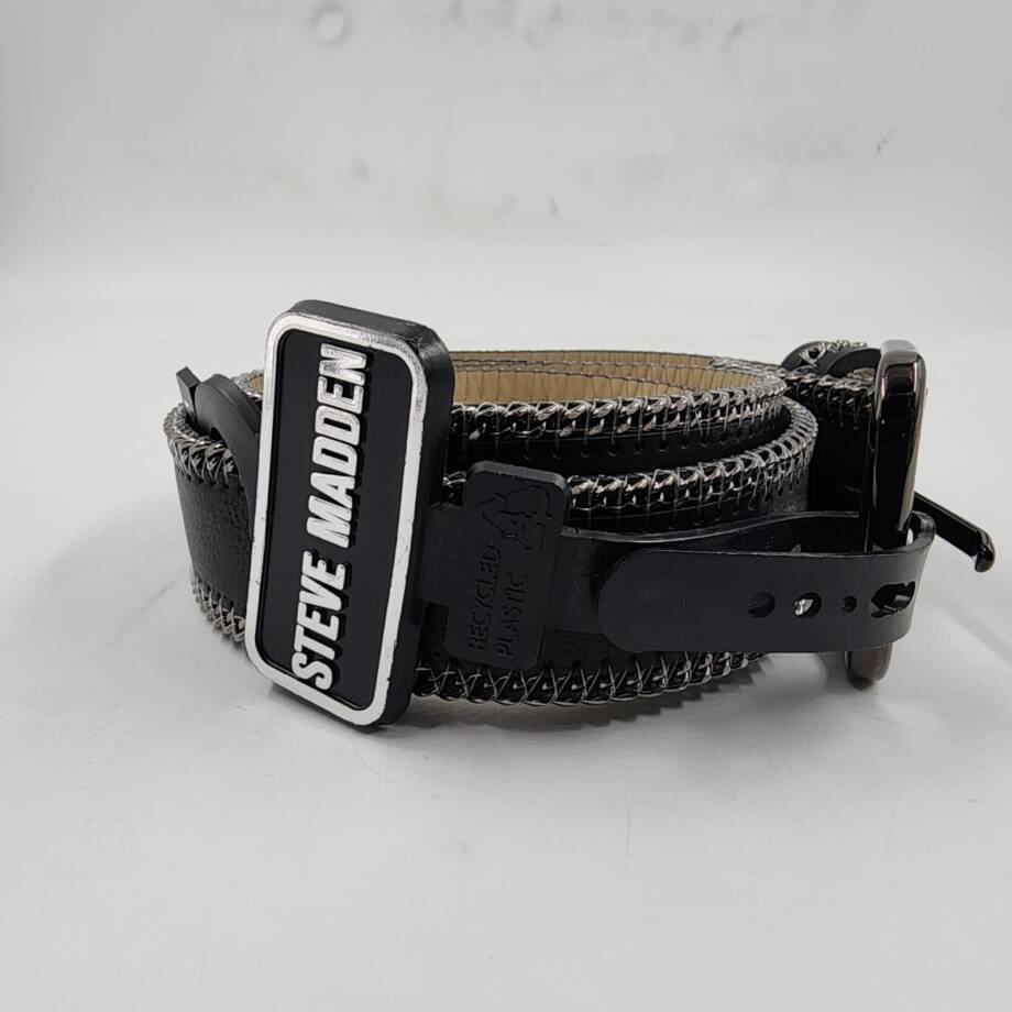 Steve Madden Chain-Edge Faux-Leather Belt Women's M Black Buckle Closure