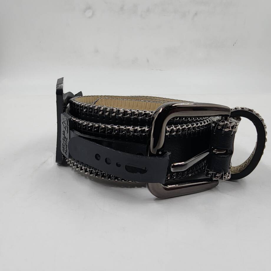 Steve Madden Chain-Edge Faux-Leather Belt Women's M Black Buckle Closure