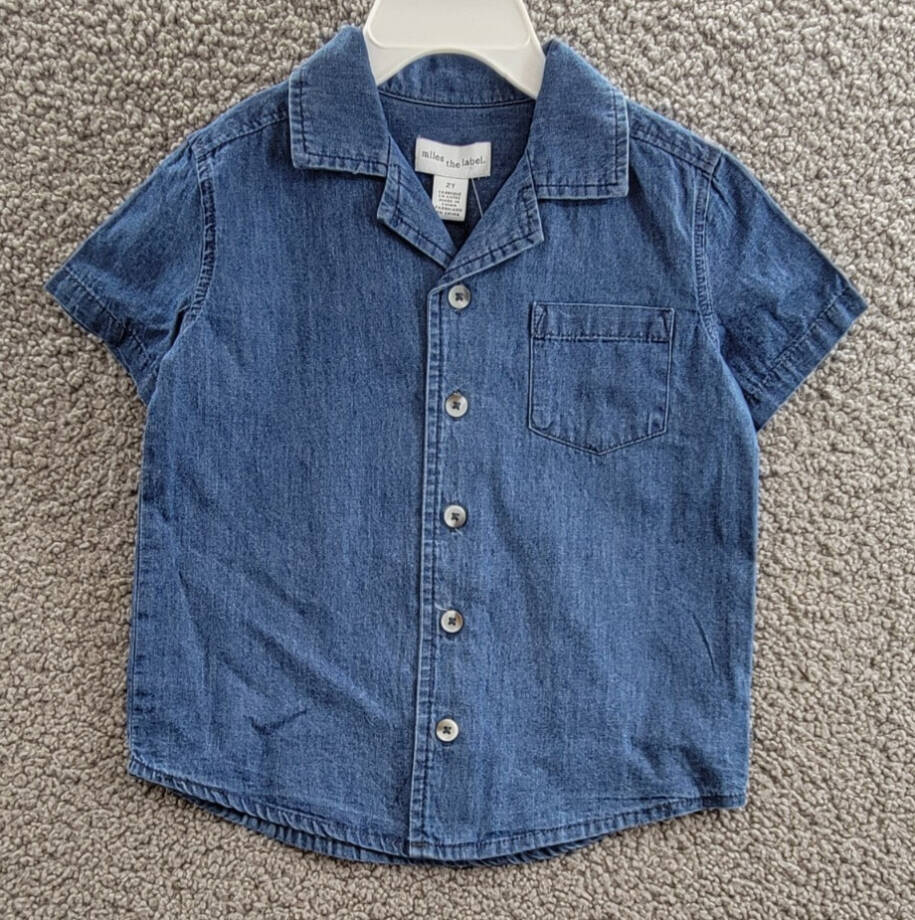 Miles The Label Chambray Short Sleeve Shirt Toddler Boys' 2Y Blue Dusty Collared