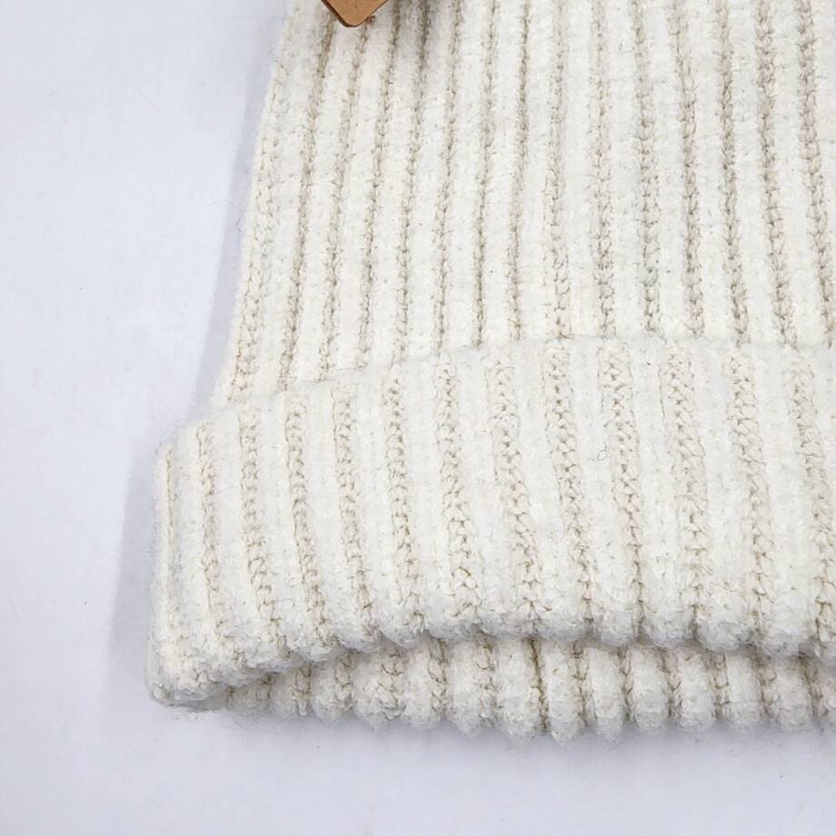 Steve Madden Cloud Knit Faux-Fur Pom Pom Beanie Hat Women's One Size Ivory