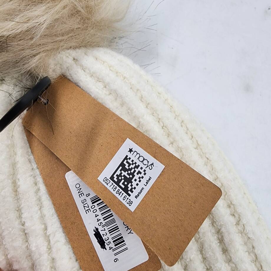 Steve Madden Cloud Knit Faux-Fur Pom Pom Beanie Hat Women's One Size Ivory