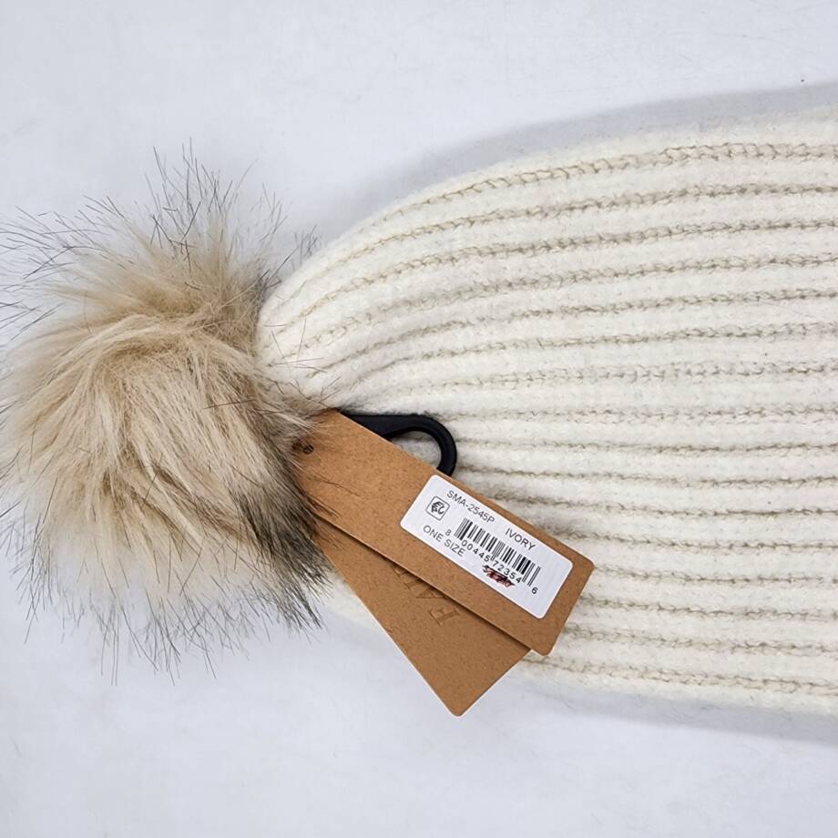 Steve Madden Cloud Knit Faux-Fur Pom Pom Beanie Hat Women's One Size Ivory