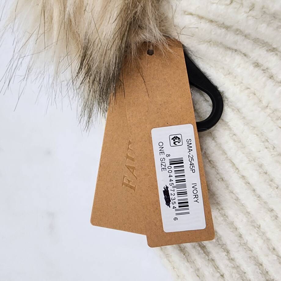Steve Madden Cloud Knit Faux-Fur Pom Pom Beanie Hat Women's One Size Ivory