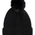Style & Co Faux-Fur Pom Pom Waffle-Knit Beanie Hat Women's One Size Black
