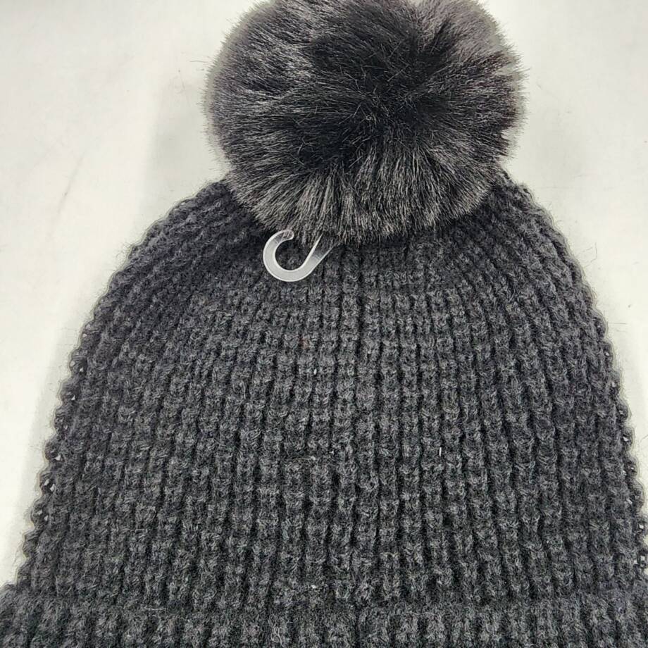 Style & Co Faux-Fur Pom Pom Waffle-Knit Beanie Hat Women's One Size Black