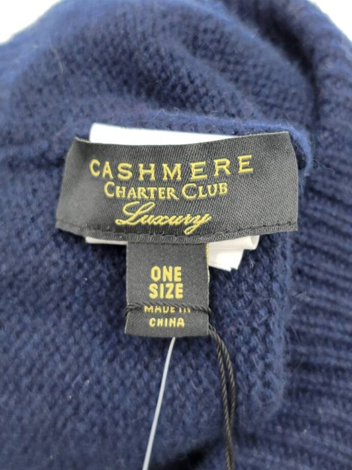 Charter Club 100% Cashmere Cuffed Beanie Women's One Size Admiral Navy