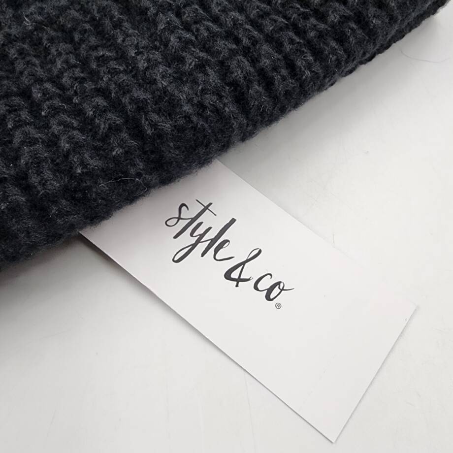 Style & Co Faux-Fur Pom Pom Waffle-Knit Beanie Hat Women's One Size Black