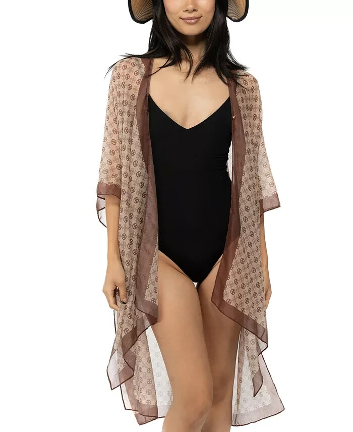Giani Bernini Signature Logo Button-Front Kimono Cover Up Women's OS Camel