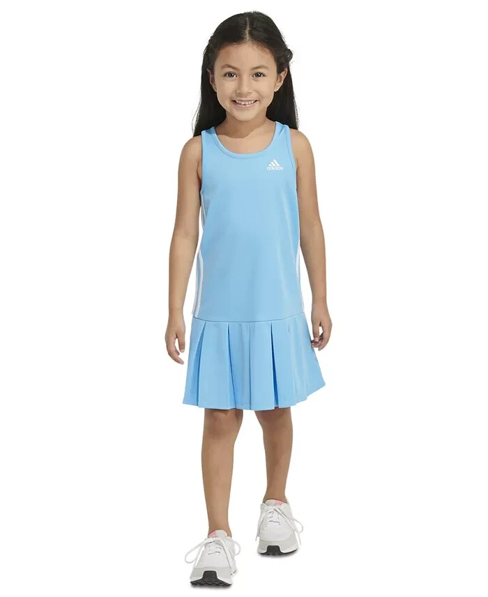 Adidas Sleeveless Striped Tennis Dress Girls 6 Blue/White Scoop Neck Pullover