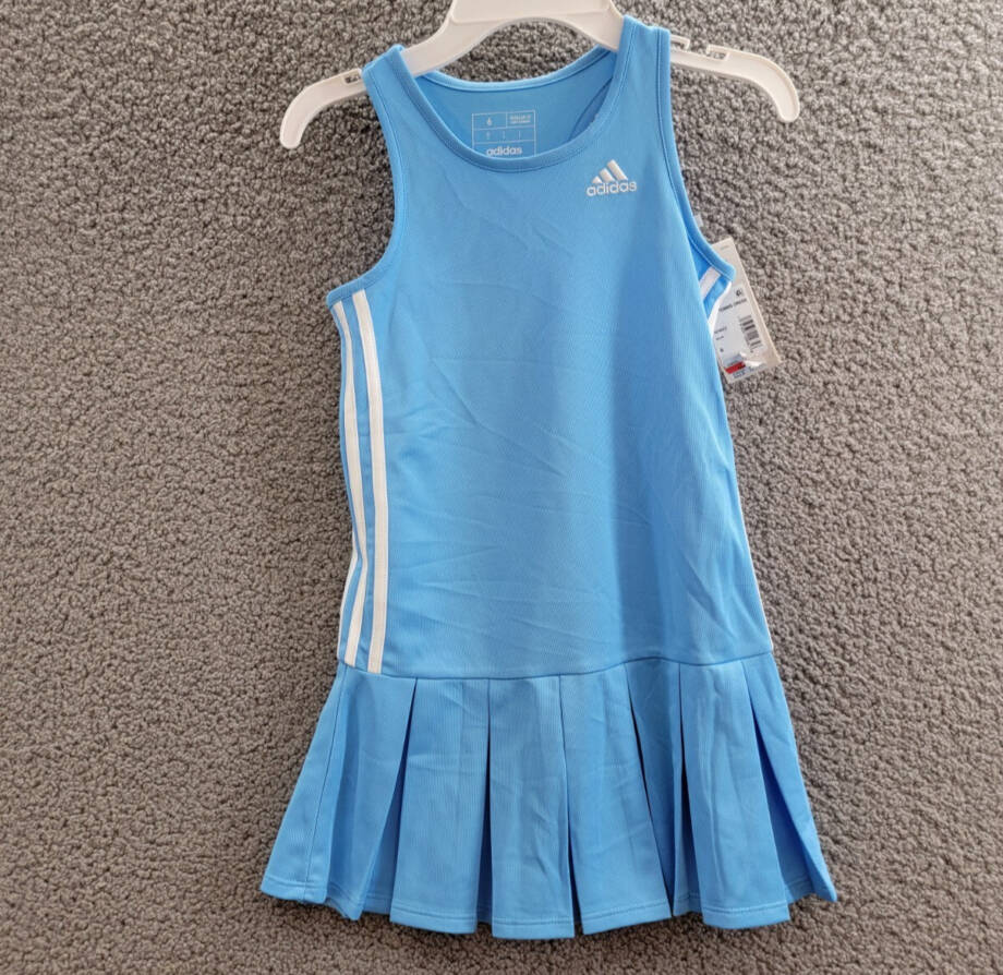 Adidas Sleeveless Striped Tennis Dress Girls 6 Blue/White Scoop Neck Pullover