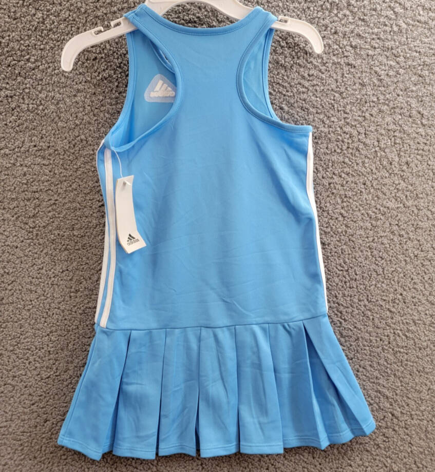 Adidas Sleeveless Striped Tennis Dress Girls 6 Blue/White Scoop Neck Pullover