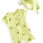 First Impressions Large Palm Henley Romper & Hat Set Baby Boys 18M Citrus Fruit