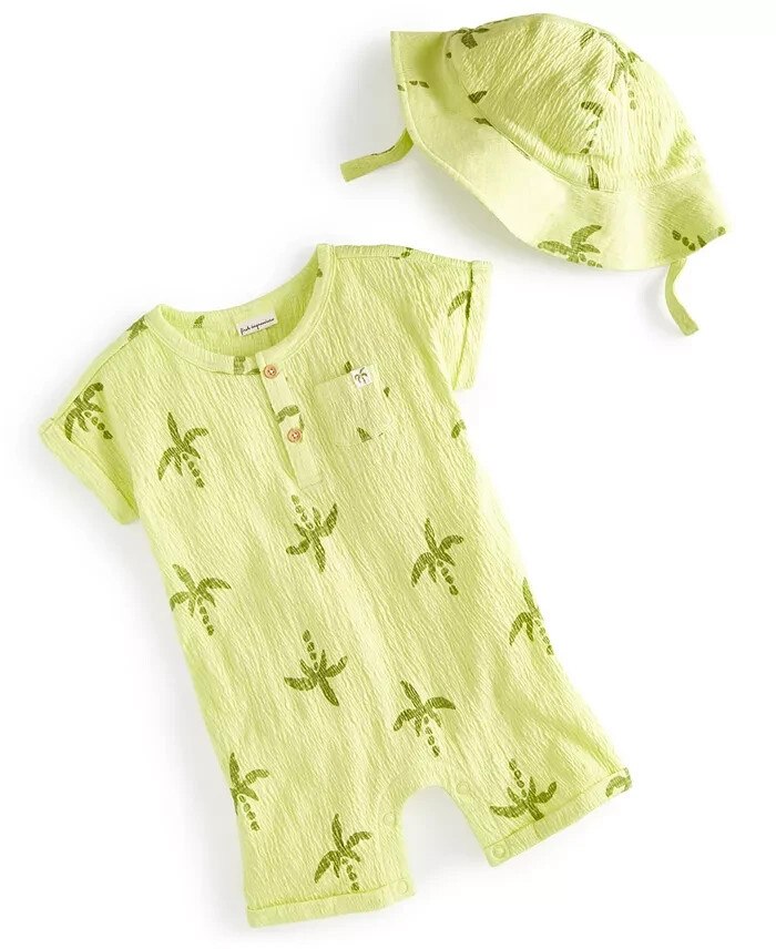 First Impressions Large Palm Henley Romper & Hat Set Baby Boys 18M Citrus Fruit