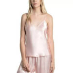 Linea Donatella Marabou Satin Pajamas Top Womens M Rose Pink Sleeveless Pullover