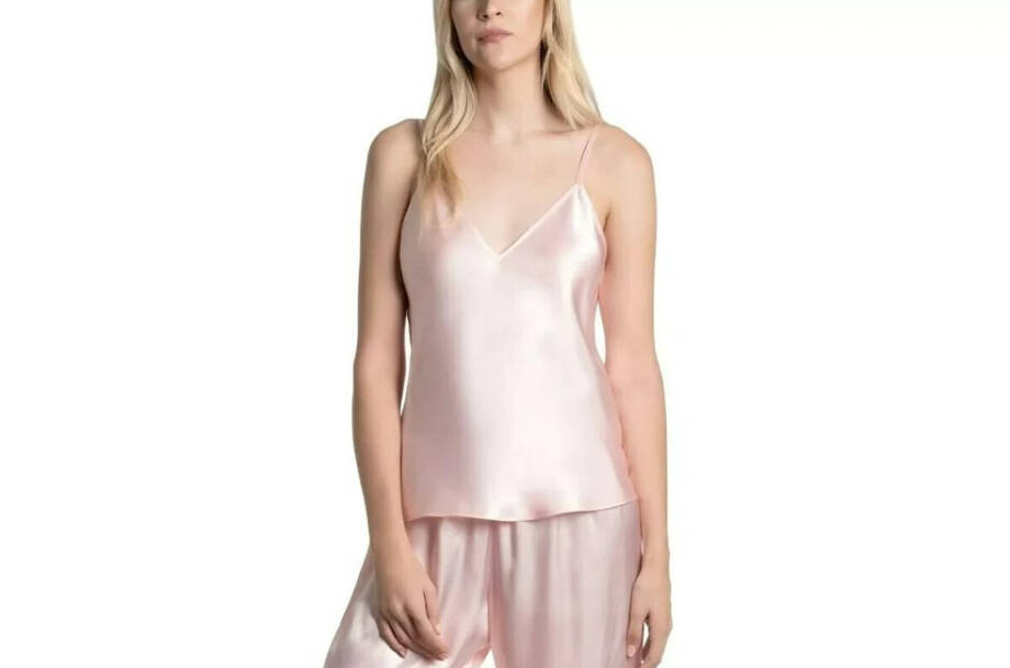 Linea Donatella Marabou Satin Pajamas Top Womens M Rose Pink Sleeveless Pullover