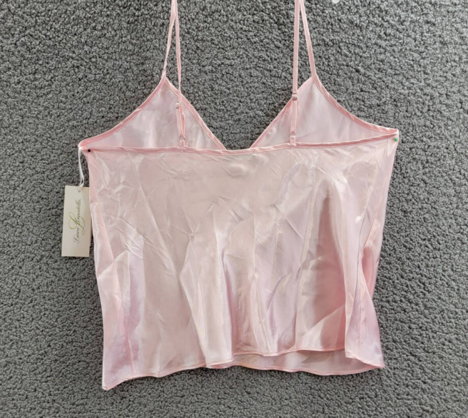 Linea Donatella Marabou Satin Pajamas Top Womens M Rose Pink Sleeveless Pullover