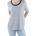 Coin 1804 Plus Size Striped Crewneck T-Shirt Women's 2X Navy/White Short Sleeve