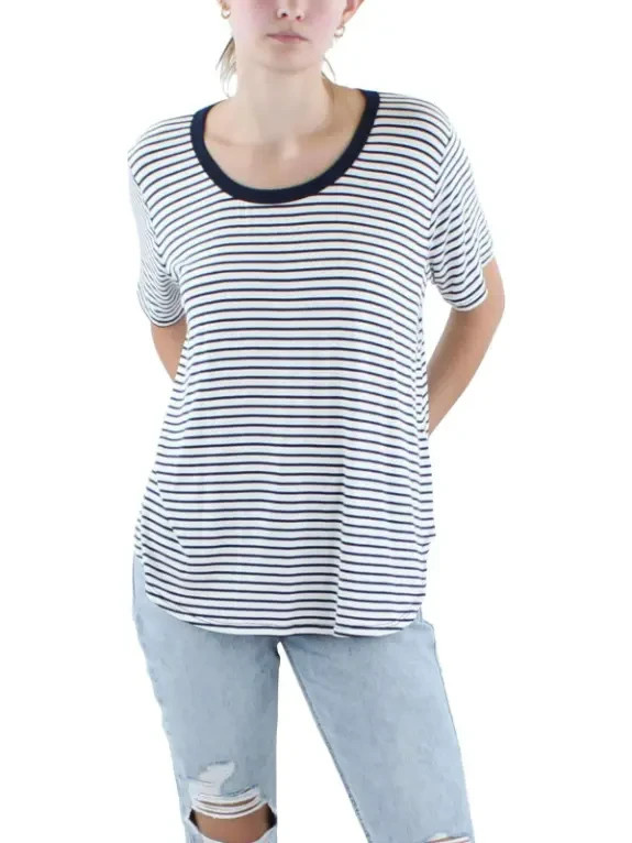 Coin 1804 Plus Size Striped Crewneck T-Shirt Women's 2X Navy/White Short Sleeve